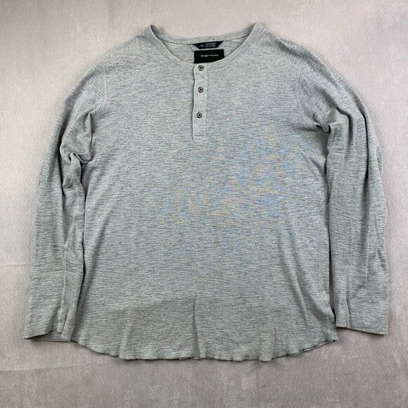 Wings + Horns Mens Shirt Large Gray Heather Slub Rib Henley Long Sleeve Knit - Picture 1 of 7